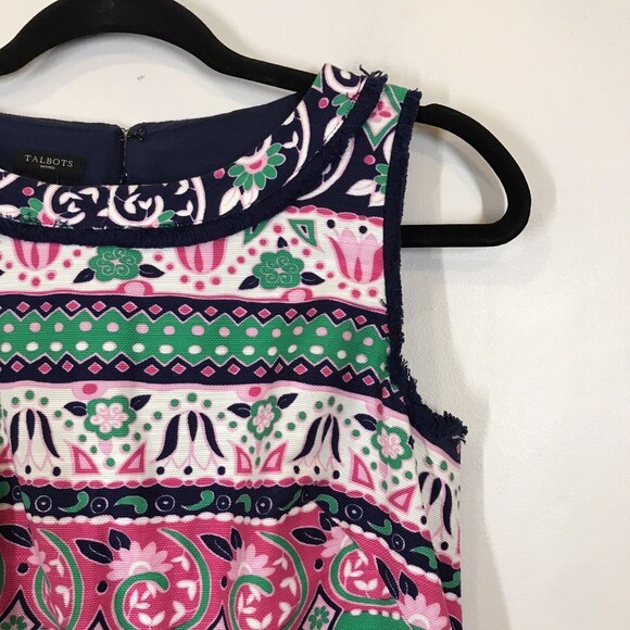 TALBOTS Textured Vibrant Stripe Mix Pattern Print Fringe Trim Shift Dress Sz 2P - Picture 5 of 12